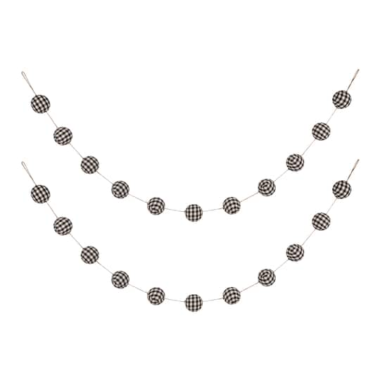 Glitzhome® 6ft. Black & White Plaid Fabric Garland Set